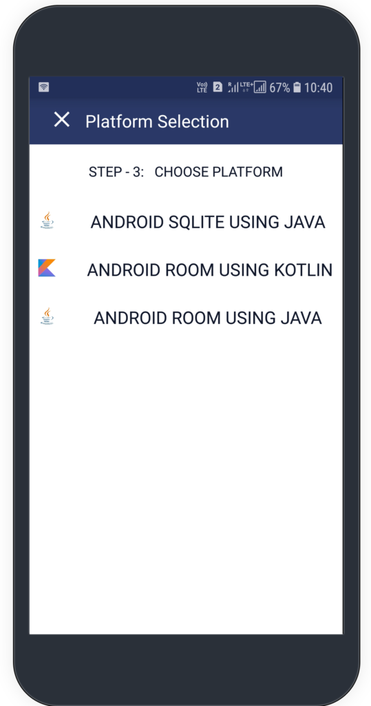Select Platform Screen